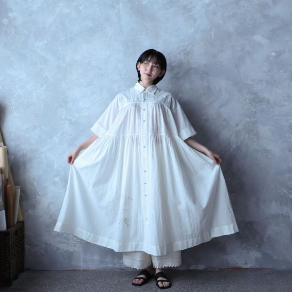 【Maku Textile】JENIFFER白格洋裝 手織,手紡紗,洋裝,植物染,卡蒂棉