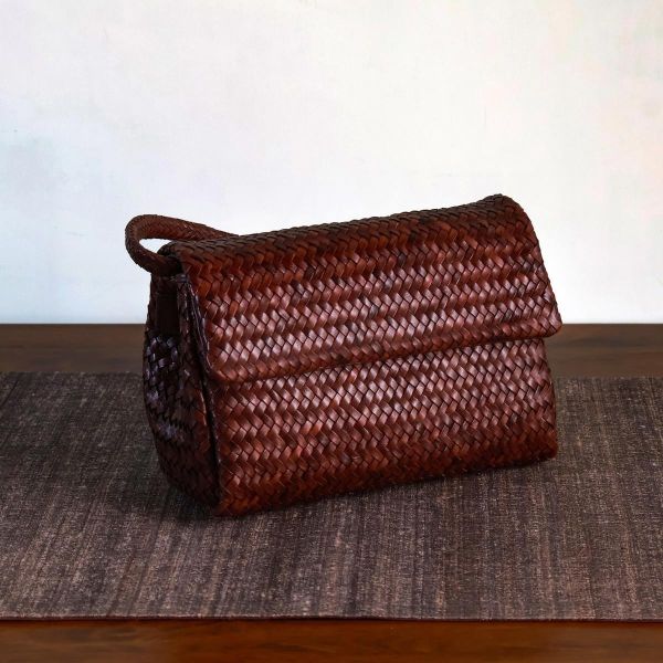 【Allan K】Caroline DJ 皮革編織包（深棕色） 皮包,皮革,皮革編織,牛皮,肩背包,手工皮革編織,手工,包包