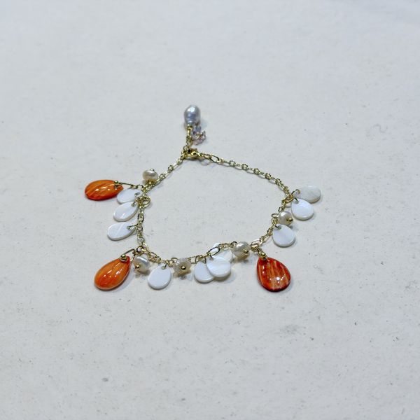 【藍珊瑚】扇貝手鍊 扇貝,手鍊,海洋廢物,魚骨,骨頭,珍珠貝,藍珊瑚,珊瑚,黃銅