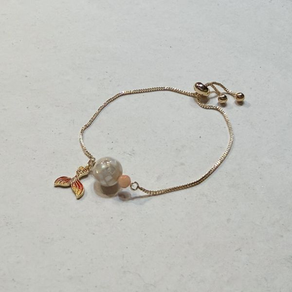 【藍珊瑚】魚尾珐瑯手鍊 珐瑯,耳環,海洋廢物,魚骨,骨頭,藍珊瑚,珊瑚,銅鍍金,魚尾