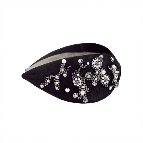 【Namjosh】手工珠繡髮箍＿黑底銀花 髮夾、髮飾、手工刺繡