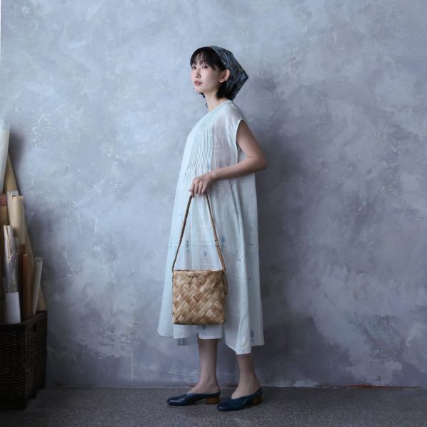【Maku Textile】KASUMI水藍洋裝 手織,手紡紗,洋裝,植物染,卡蒂棉