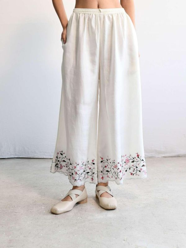 【Maku Textile】WIDE PAJAMA長褲_221/WH 手織,手紡紗,褲,絲,蠶絲,手織絲