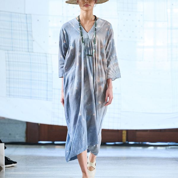 【Maku Textile】Oshun自由創作洋裝_小渕裕染製 手織,手紡紗,洋裝,泥染,弁柄染,礦物染,卡蒂棉,蠶絲
