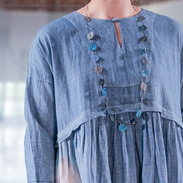 【Maku Textile】Sefid藍靛睡蓮洋裝_小渕裕染製 手織,手紡紗,洋裝,泥染,弁柄染,礦物染,卡蒂棉