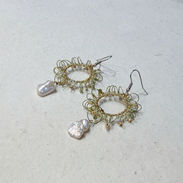 【藍珊瑚】大圈巴洛克珍珠耳環 貝殼,項鍊,海洋廢物,魚骨,骨頭,珍珠,藍珊瑚,珊瑚,黃銅