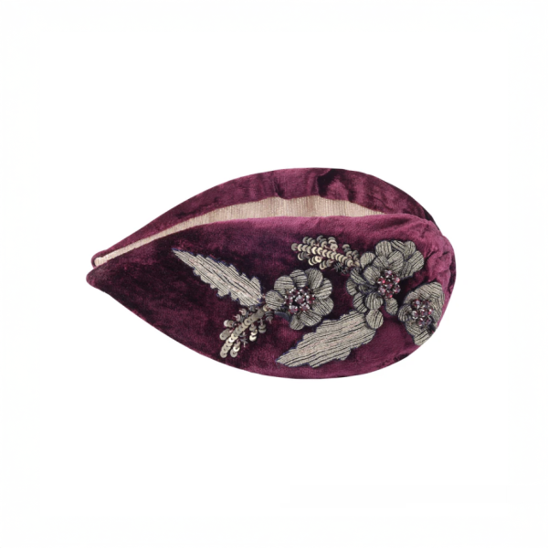 【Namjosh】手工珠繡髮箍＿酒紅絨布金花 髮夾、髮飾、手工刺繡