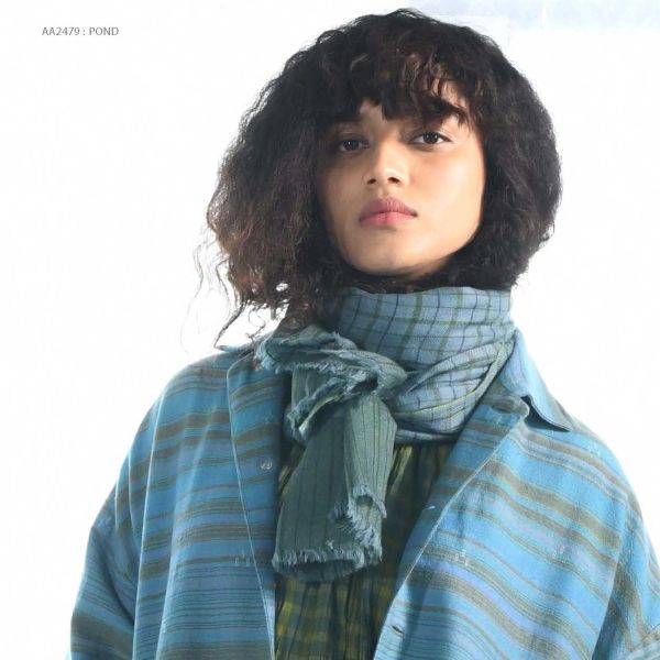 【Maku Textile】POND圍巾 手織,手紡紗,圍巾,棉,植物染,草木染