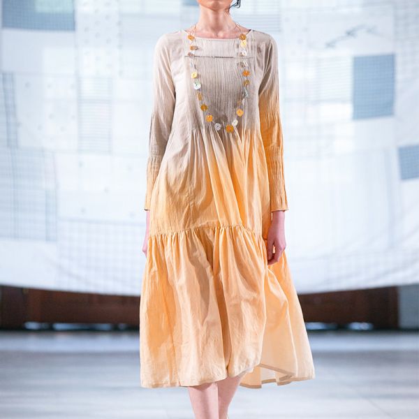 【Maku Textile】Mogra鉄朱漸層洋裝_小渕裕染製 手織,手紡紗,洋裝,泥染,弁柄染,礦物染,卡蒂棉,蠶絲
