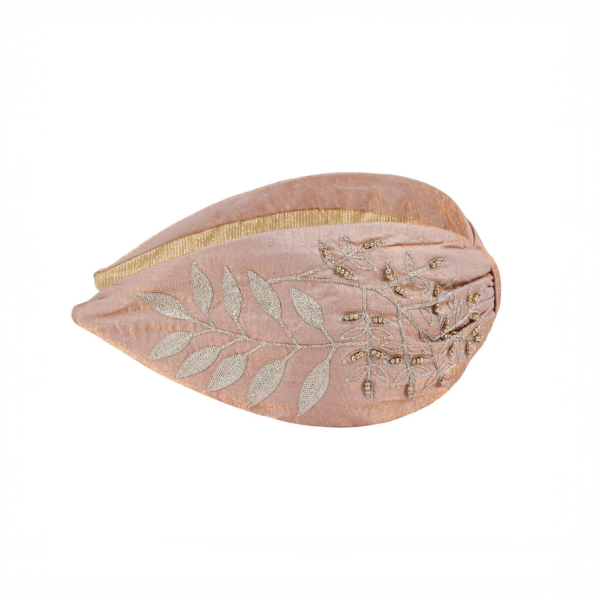 【Namjosh】手工珠繡髮箍＿粉紅金珠白葉 髮夾、髮飾、手工刺繡