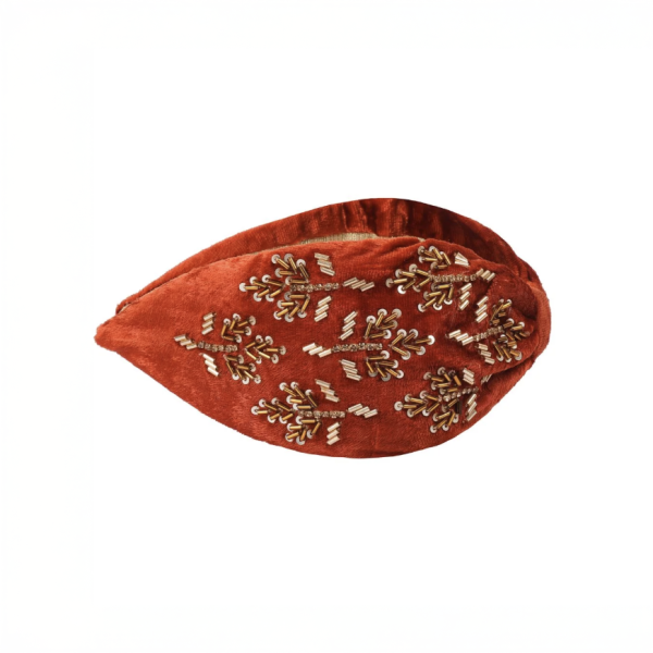 【Namjosh】手工珠繡髮箍＿橘色絨布金珠 髮夾、髮飾、手工刺繡