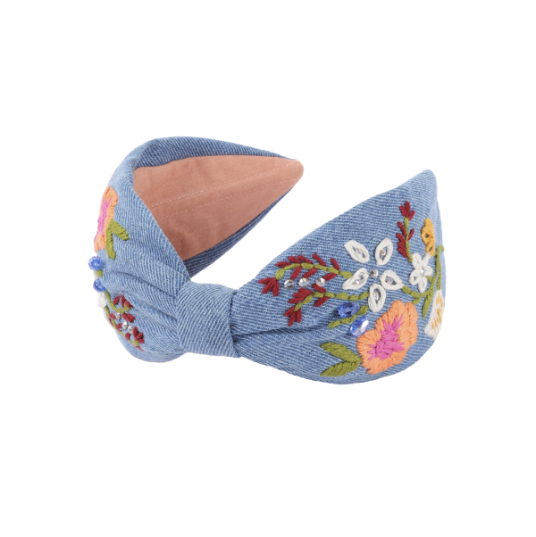 【Namjosh】手工珠繡髮箍＿單寧小花 髮夾、髮飾、手工刺繡