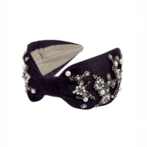 【Namjosh】手工珠繡髮箍＿黑底銀花 髮夾、髮飾、手工刺繡