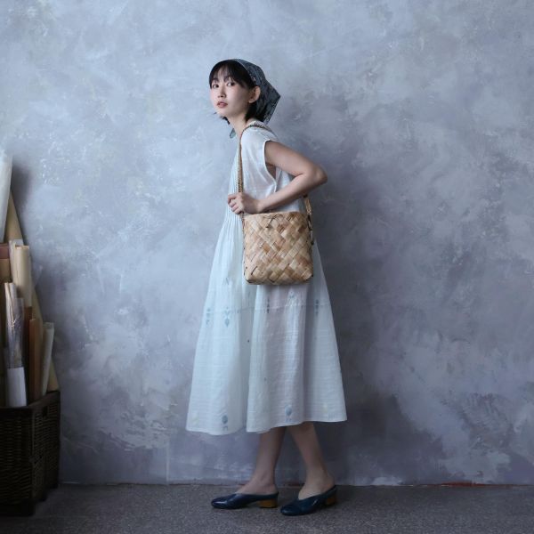 【Maku Textile】KASUMI水藍洋裝 手織,手紡紗,洋裝,植物染,卡蒂棉