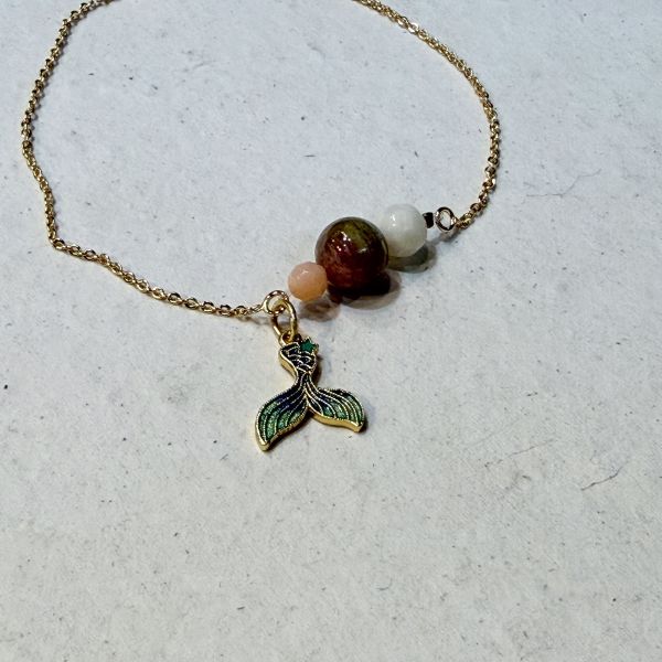 【藍珊瑚】魚尾珐瑯手鍊 珐瑯,耳環,海洋廢物,魚骨,骨頭,藍珊瑚,珊瑚,銅鍍金,魚尾