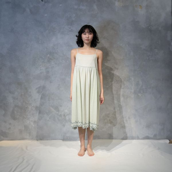 【Maku Textile】GATHERED SLIP_673/PM 手織,手紡紗,洋裝,蠶絲,植物染,草木染
