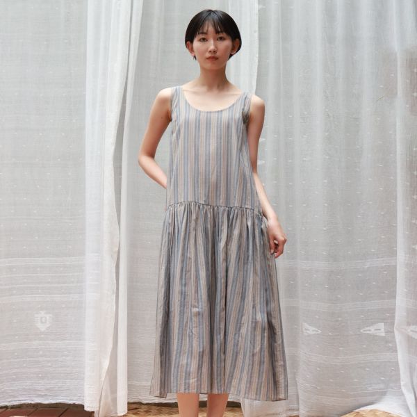 【Maku Textile】YUTSO_516 手織,手紡紗,洋裝,棉,植物染,草木染