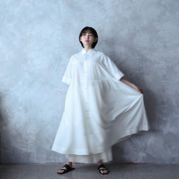 【Maku Textile】JENIFFER白格洋裝 手織,手紡紗,洋裝,植物染,卡蒂棉
