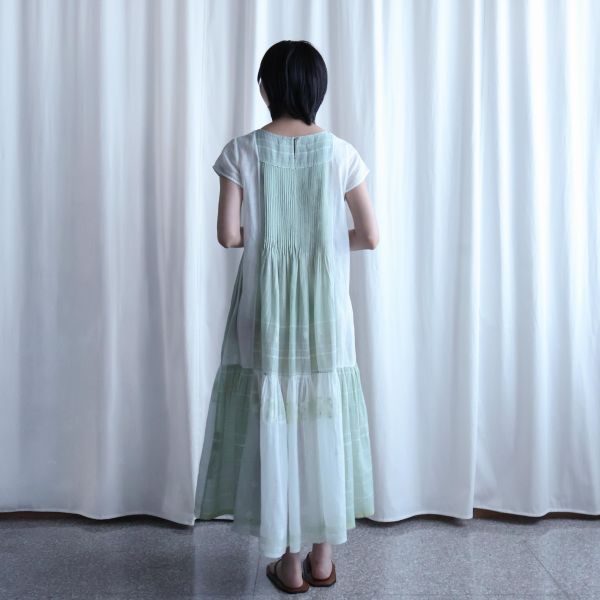 【Maku Textile】Mogra薄荷綠洋裝 手織,手紡紗,洋裝,植物染,卡蒂棉,蠶絲