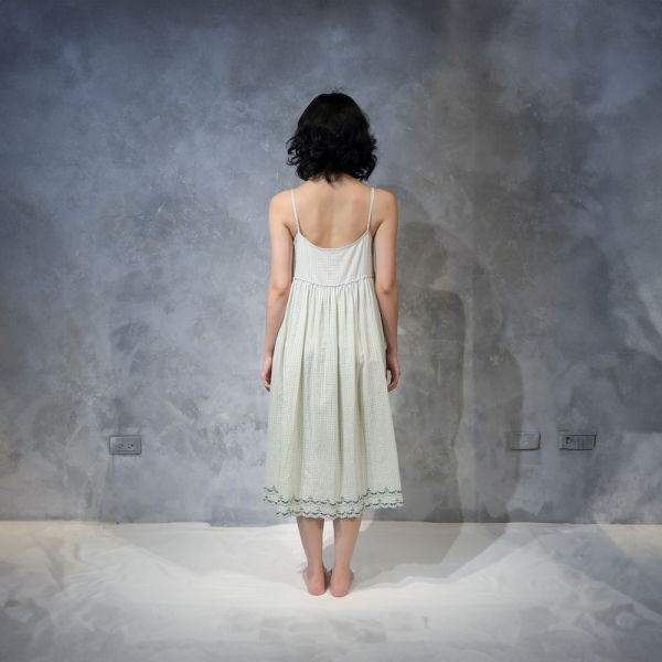 【Maku Textile】GATHERED SLIP_673/PM 手織,手紡紗,洋裝,蠶絲,植物染,草木染