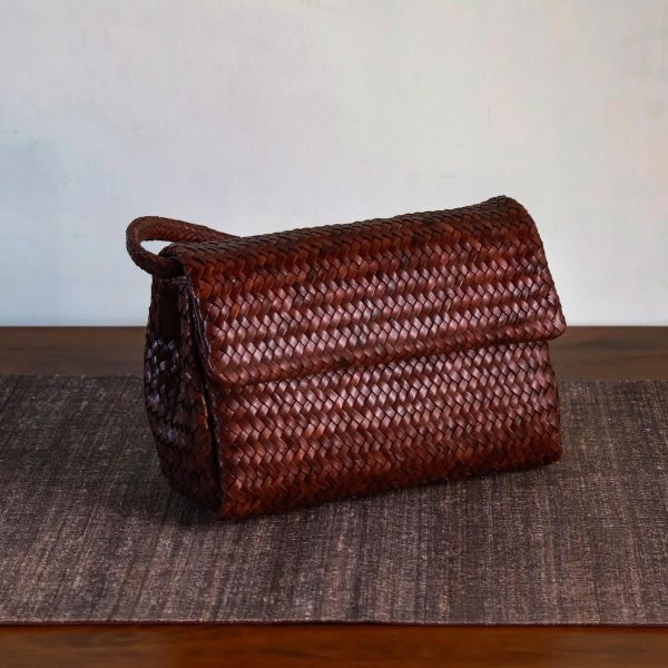 【Allan K】Caroline DJ 皮革編織包（深棕色） 皮包,皮革,皮革編織,牛皮,肩背包,手工皮革編織,手工,包包