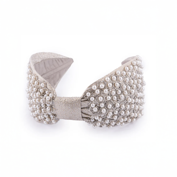 【Namjosh】手工珠繡髮箍＿銀白珠繡 髮夾、髮飾、手工刺繡