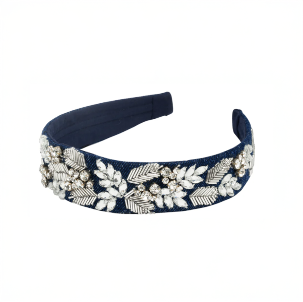 【Namjosh】手工珠繡髮箍＿深藍水鑽 髮夾、髮飾、手工刺繡