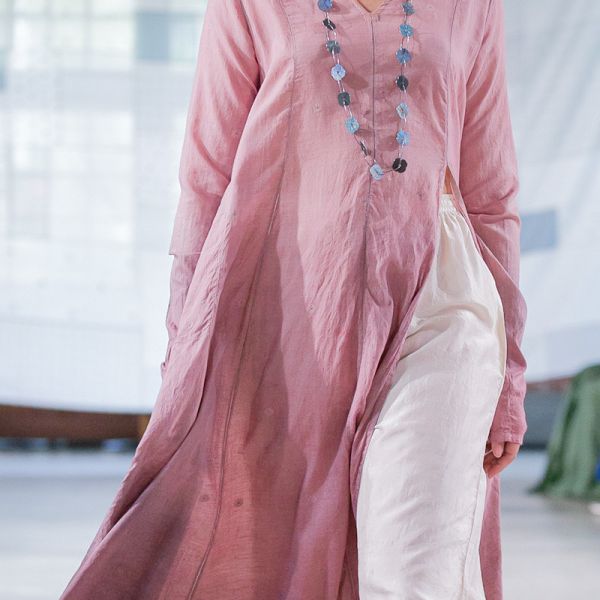 【Maku Textile】Orion春櫻睡蓮洋裝_小渕裕染製 手織,手紡紗,洋裝,泥染,弁柄染,礦物染,卡蒂棉,蠶絲