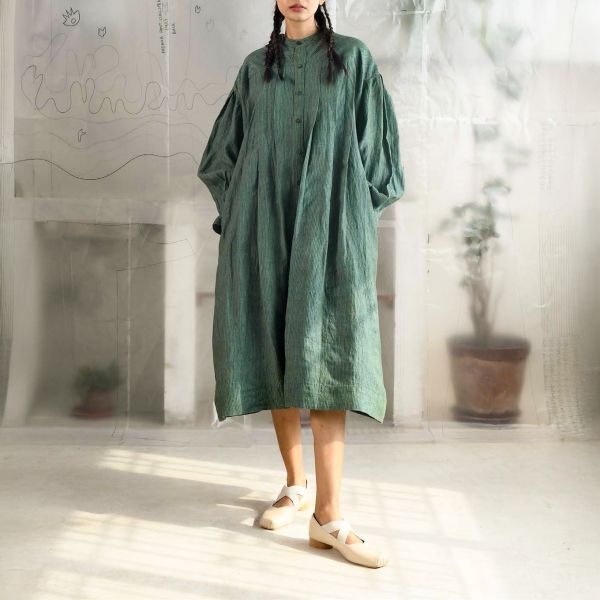 【Maku Textile】MOSS洋裝外套 手織,手紡紗,洋裝,亞麻,植物染,草木染