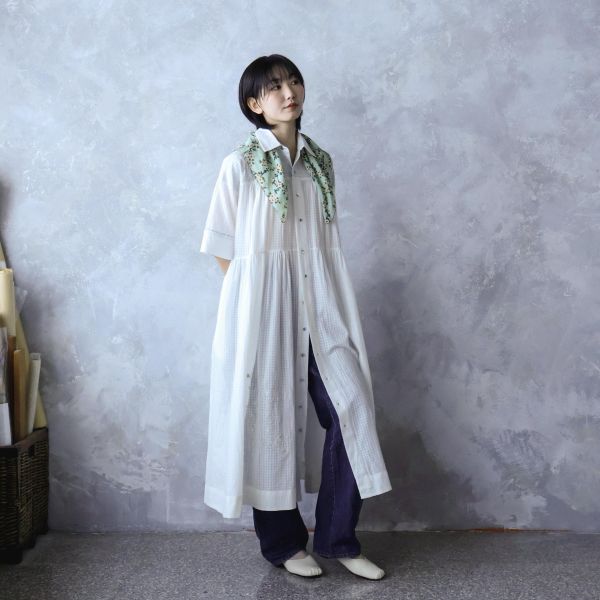 【Maku Textile】JENIFFER白格洋裝 手織,手紡紗,洋裝,植物染,卡蒂棉