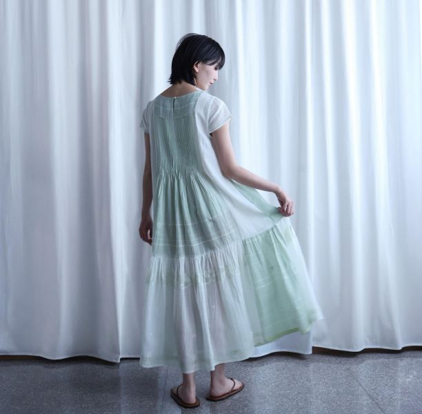 【Maku Textile】Mogra薄荷綠洋裝 手織,手紡紗,洋裝,植物染,卡蒂棉,蠶絲