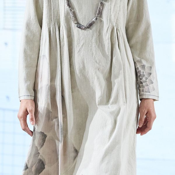 【Maku Textile】Pika古色睡蓮洋裝_小渕裕染製 手織,手紡紗,洋裝,泥染,弁柄染,礦物染,卡蒂棉,蠶絲