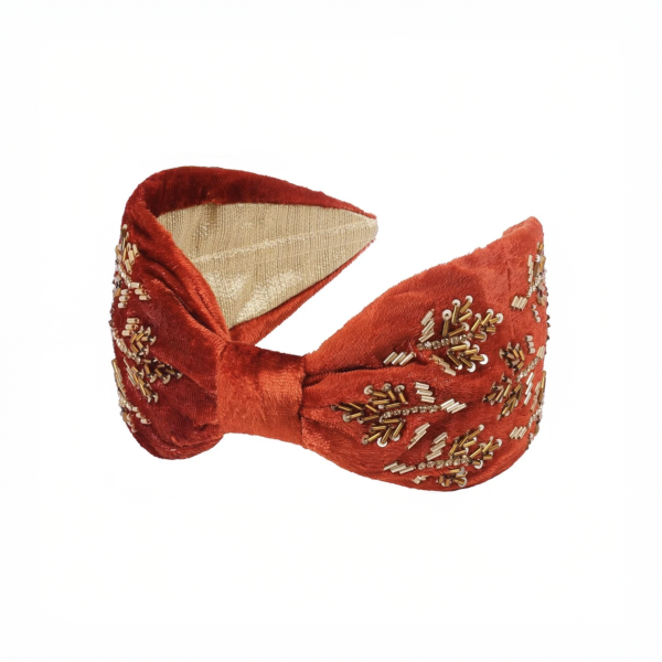 【Namjosh】手工珠繡髮箍＿橘色絨布金珠 髮夾、髮飾、手工刺繡