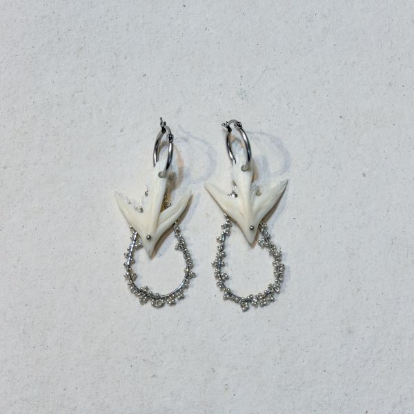 【藍珊瑚】水滴密斑二齒魨魚骨耳環 密斑二齒魨魚骨,項鍊,海洋廢物,魚骨,骨頭,珍珠貝,藍珊瑚,珊瑚,黃銅