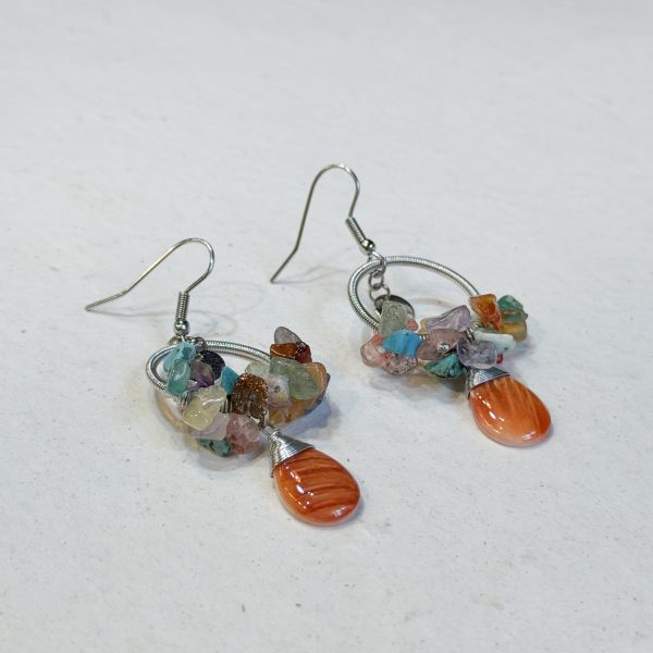 【藍珊瑚】扇貝耳環 扇貝,耳環,海洋廢物,魚骨,骨頭,藍珊瑚,珊瑚,不鏽鋼