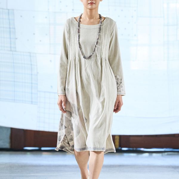 【Maku Textile】Pika古色睡蓮洋裝_小渕裕染製 手織,手紡紗,洋裝,泥染,弁柄染,礦物染,卡蒂棉,蠶絲