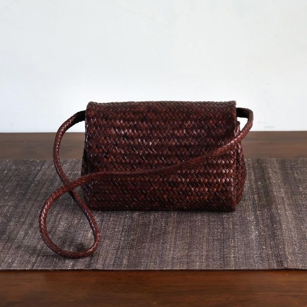 【Allan K】Caroline DJ 皮革編織包（深棕色） 皮包,皮革,皮革編織,牛皮,肩背包,手工皮革編織,手工,包包