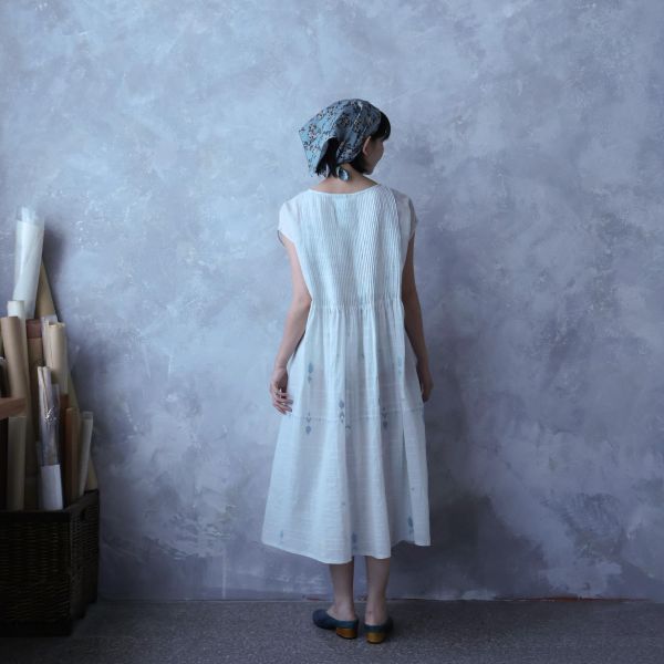 【Maku Textile】KASUMI水藍洋裝 手織,手紡紗,洋裝,植物染,卡蒂棉