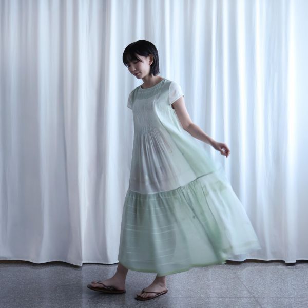 【Maku Textile】Mogra薄荷綠洋裝 手織,手紡紗,洋裝,植物染,卡蒂棉,蠶絲