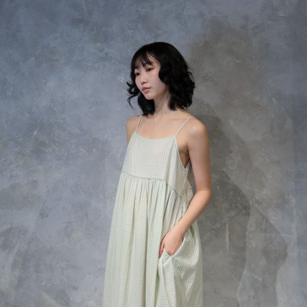 【Maku Textile】GATHERED SLIP_673/PM 手織,手紡紗,洋裝,蠶絲,植物染,草木染