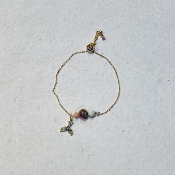 【藍珊瑚】魚尾珐瑯手鍊 珐瑯,耳環,海洋廢物,魚骨,骨頭,藍珊瑚,珊瑚,銅鍍金,魚尾