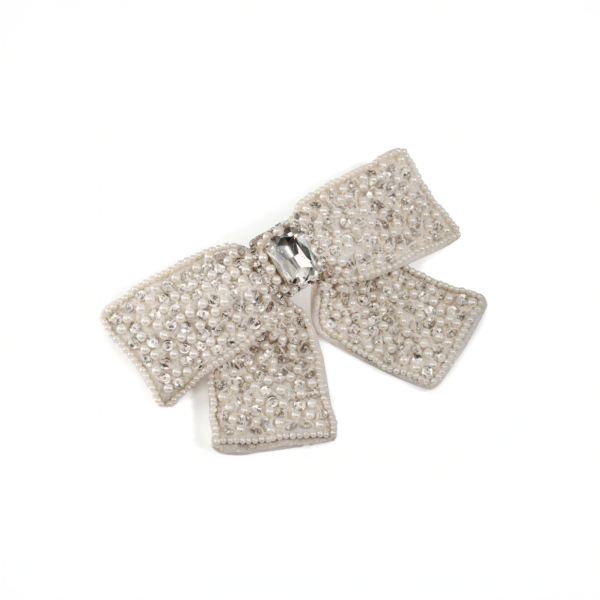 【Namjosh】 手工珠繡蝴蝶結髮夾＿銀白色 髮夾、髮飾、手工刺繡