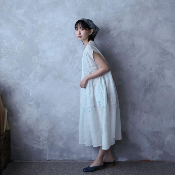 【Maku Textile】KASUMI水藍洋裝 手織,手紡紗,洋裝,植物染,卡蒂棉