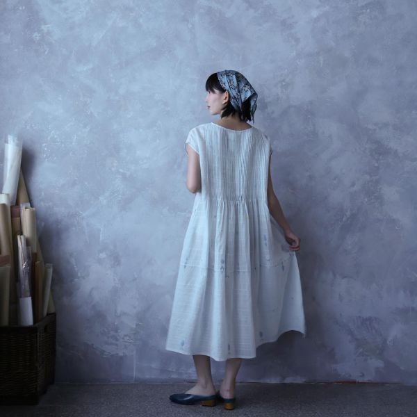 【Maku Textile】KASUMI水藍洋裝 手織,手紡紗,洋裝,植物染,卡蒂棉