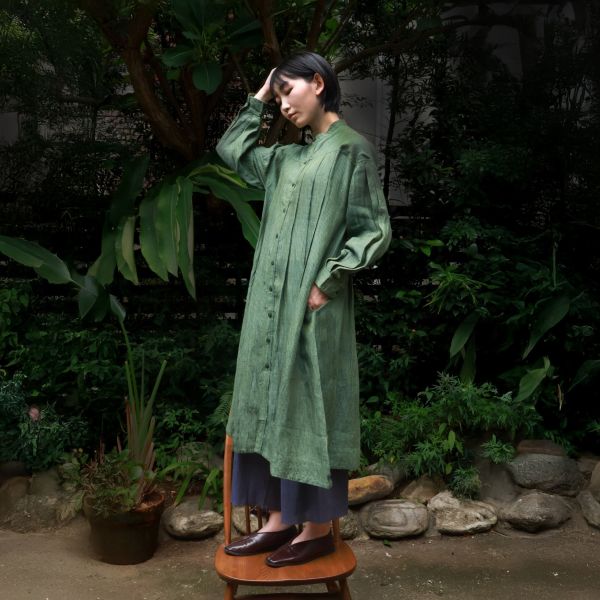 【Maku Textile】MOSS洋裝外套 手織,手紡紗,洋裝,亞麻,植物染,草木染