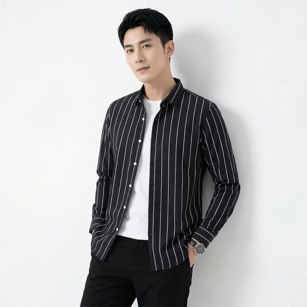 韓版修身 直條紋長袖襯衫 質感百搭商務男襯衫 襯衫,長袖襯衫,男生襯衫,條紋襯衫,商務襯衫,叫阿潮