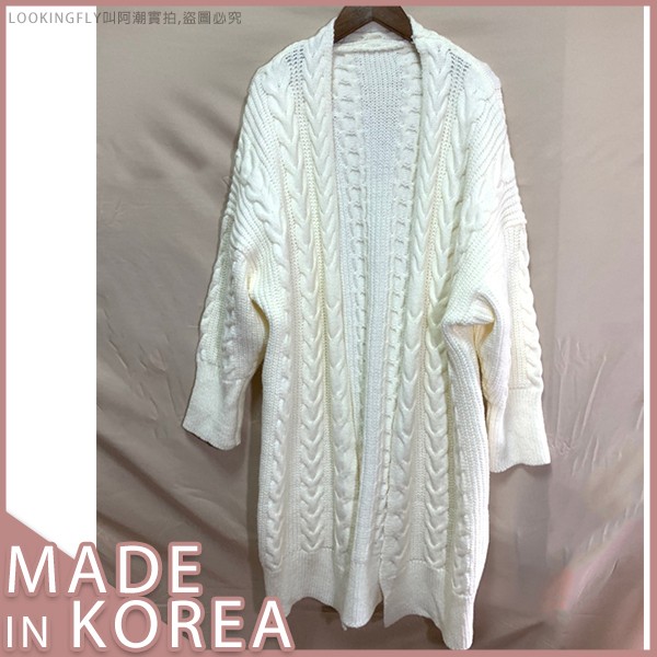 (正韓貨.現貨) KOREA 長版 質感麻花 針織外套 韓國,女裝,衣服,外套,褲子,大衣,針織毛衣