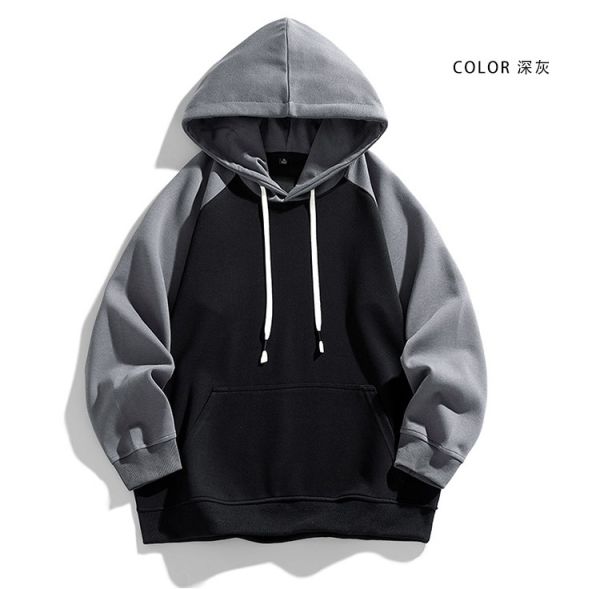 現貨【黑灰3XL】連帽 舒適 個性 插肩拚色 長袖T恤 T恤,長袖,男生t恤,帽t,連帽t,素色t恤,韓版,叫阿潮