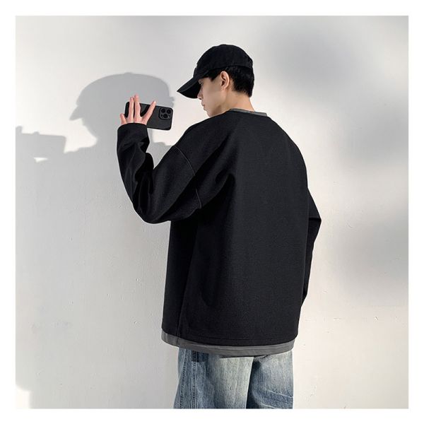 華夫格長袖 V領 寬鬆剪裁 假兩件 長袖t恤 長袖t恤,v領t恤,華夫格,男生上衣,寬鬆t恤,叫阿潮