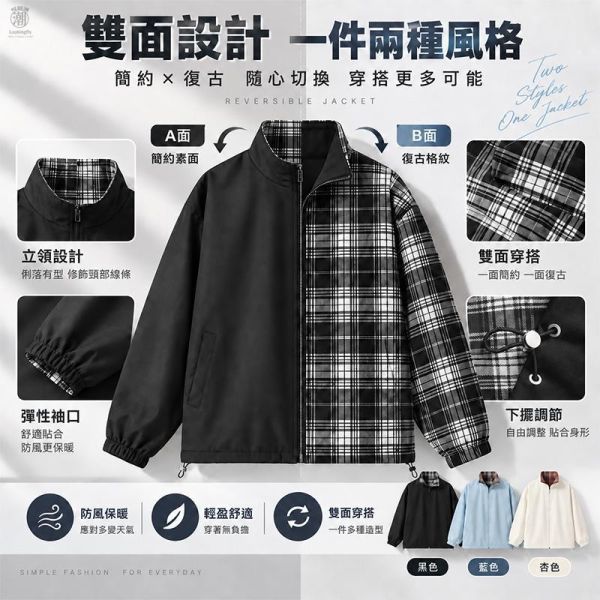 雙面可穿 潮流格紋休閒外套 外套,雙面穿外套,格紋外套,風衣外套,夾克,男生外套,兩穿外套,叫阿潮